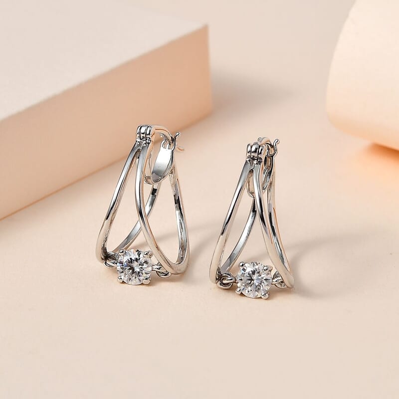 Moissanite 0.64 ctw Earrings in Platinum Over Sterling Silver