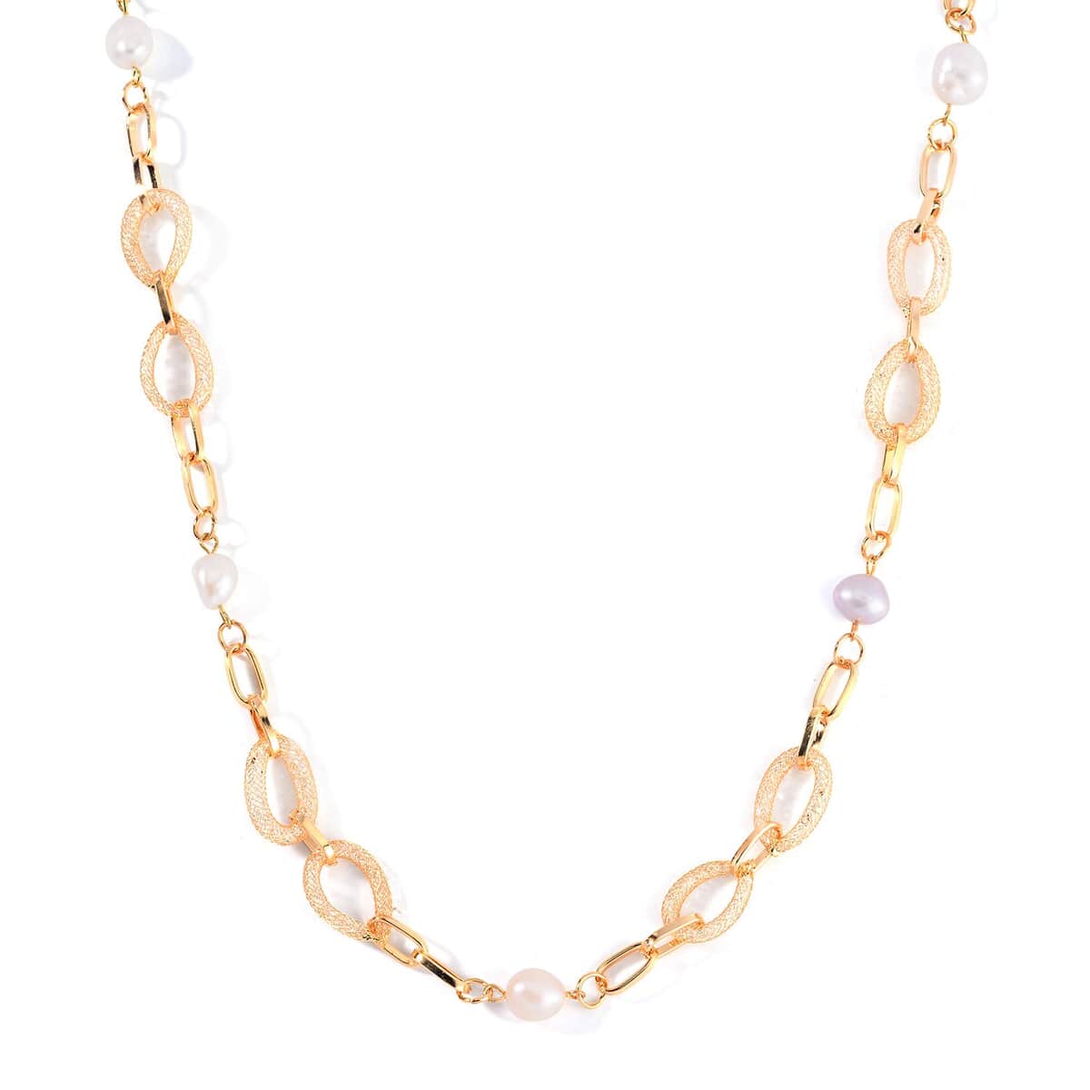 Multi Color Freshwater Pearl and Austrian Crystal Necklace 20 Inches in Goldtone image number 0