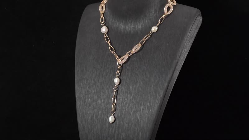 Multi Color Freshwater Pearl and Austrian Crystal Necklace 20 Inches in Goldtone