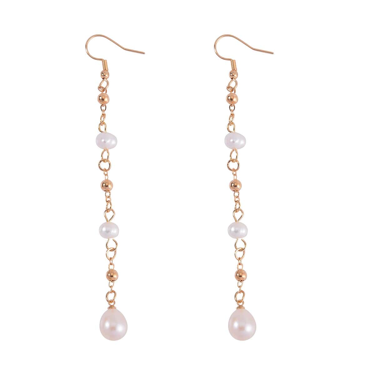 White Freshwater Pearl Earrings in Goldtone image number 3