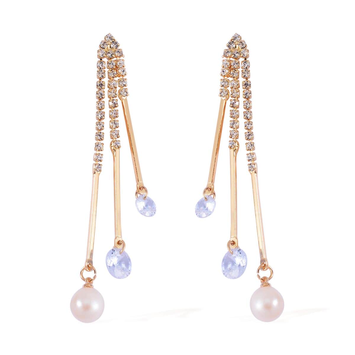 White Freshwater Pearl and Austrian Crystal Earrings in Goldtone image number 0