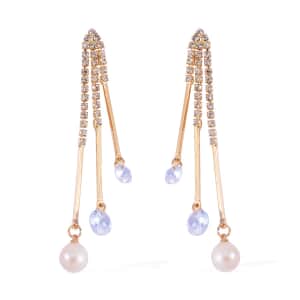 White Freshwater Pearl and Austrian Crystal Earrings in Goldtone