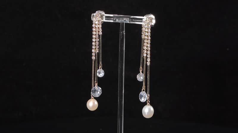 White Freshwater Pearl and Austrian Crystal Earrings in Goldtone