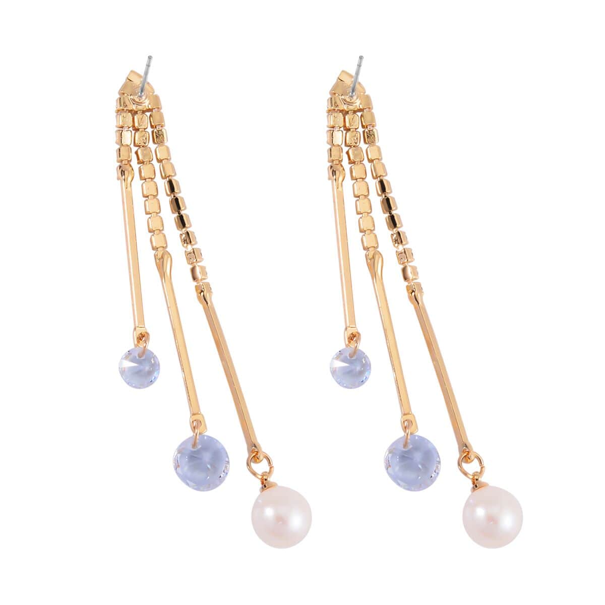 White Freshwater Pearl and Austrian Crystal Earrings in Goldtone image number 3