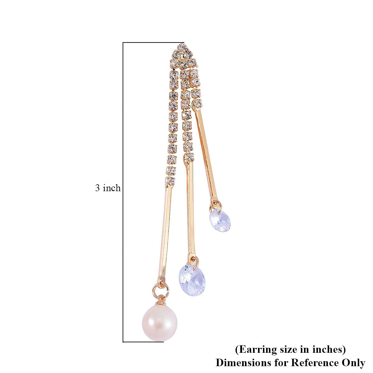 White Freshwater Pearl and Austrian Crystal Earrings in Goldtone