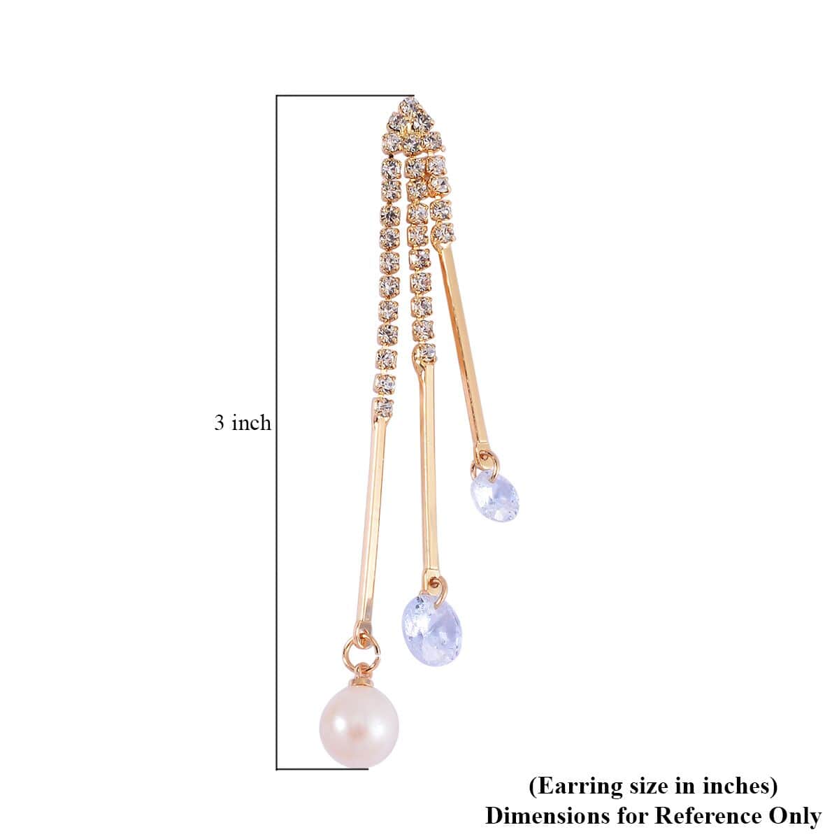 White Freshwater Pearl and Austrian Crystal Earrings in Goldtone image number 4