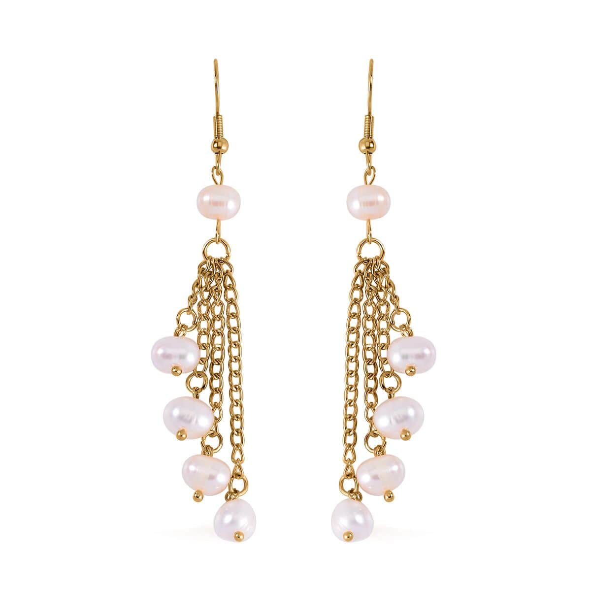 White Freshwater Pearl Earrings in Goldtone image number 0
