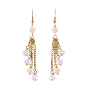 White Freshwater Pearl Earrings in Goldtone