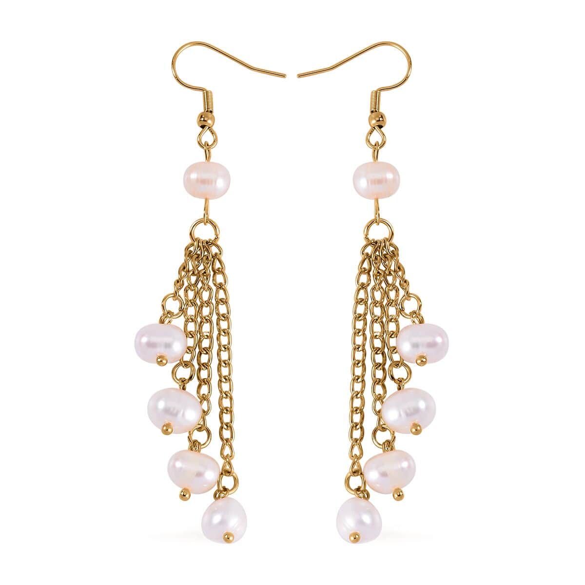 White Freshwater Pearl Earrings in Goldtone image number 3
