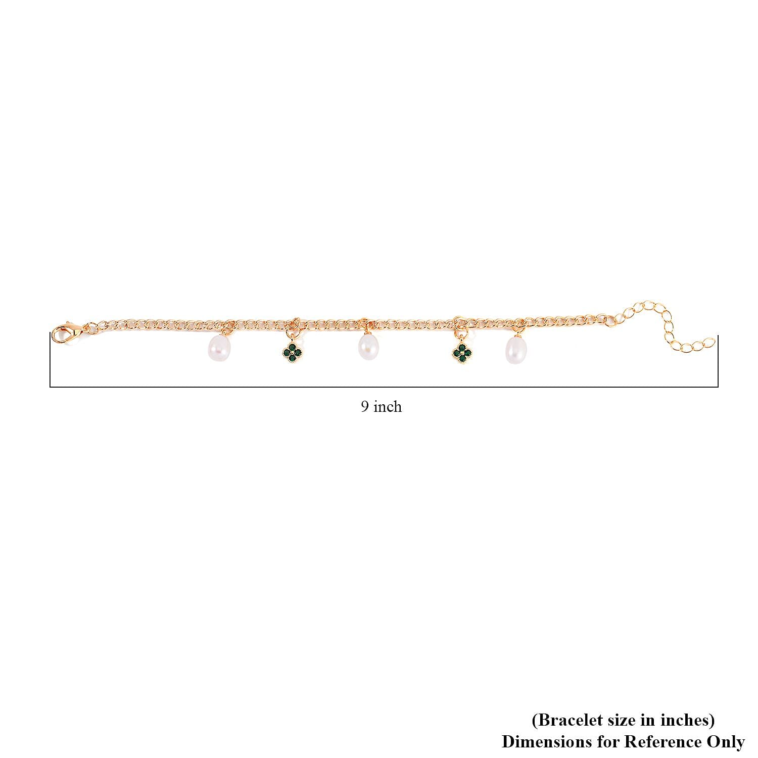White Freshwater Pearl and Green Austrian Crystal Bracelet in Goldtone (7.50-8.50In)