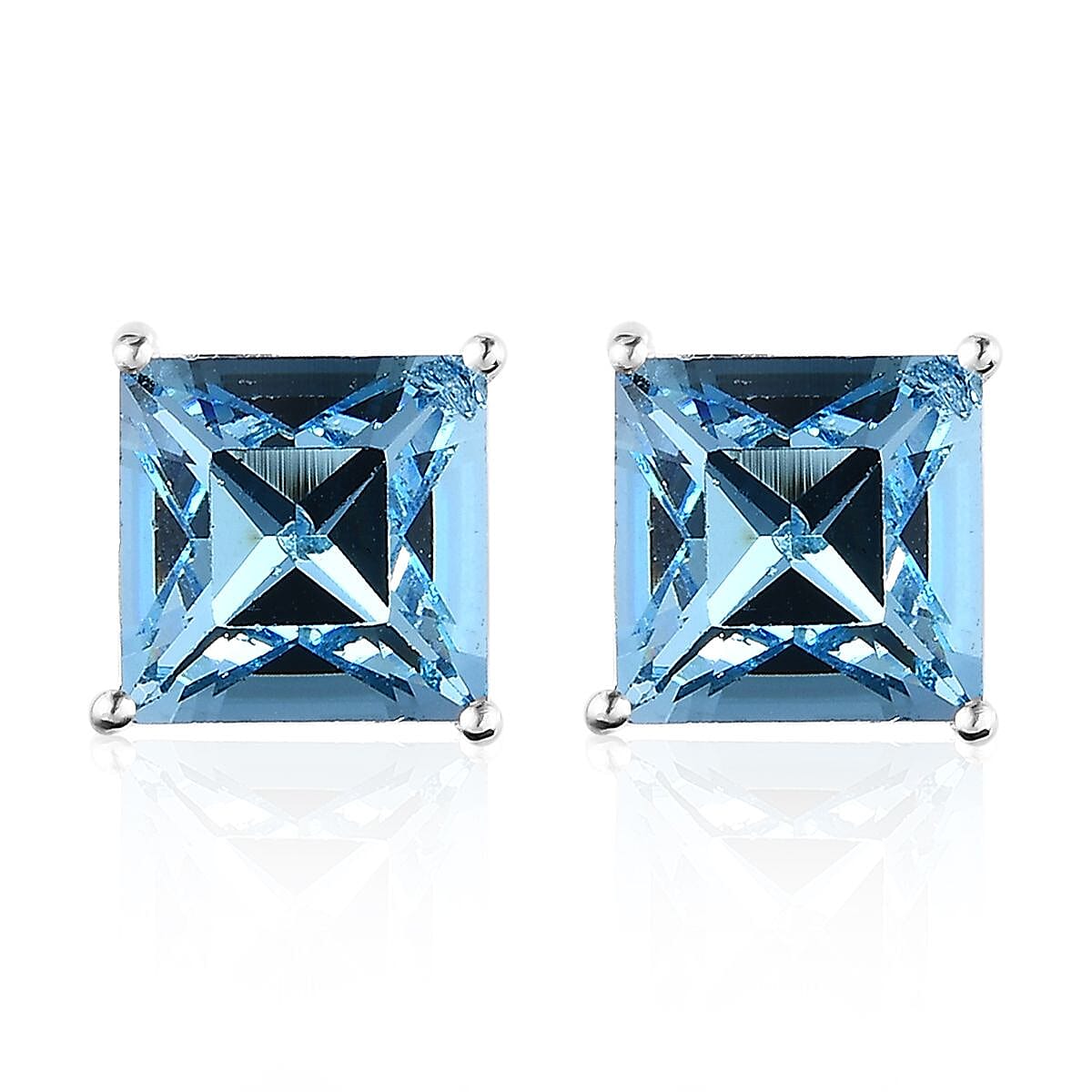 Aquamarine Color Crystal Solitaire Stud Earrings in Sterling Silver 5.00 ctw