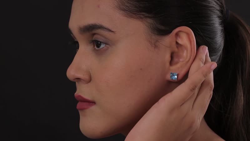 Aquamarine Color Crystal Solitaire Stud Earrings in Sterling Silver 5.00 ctw