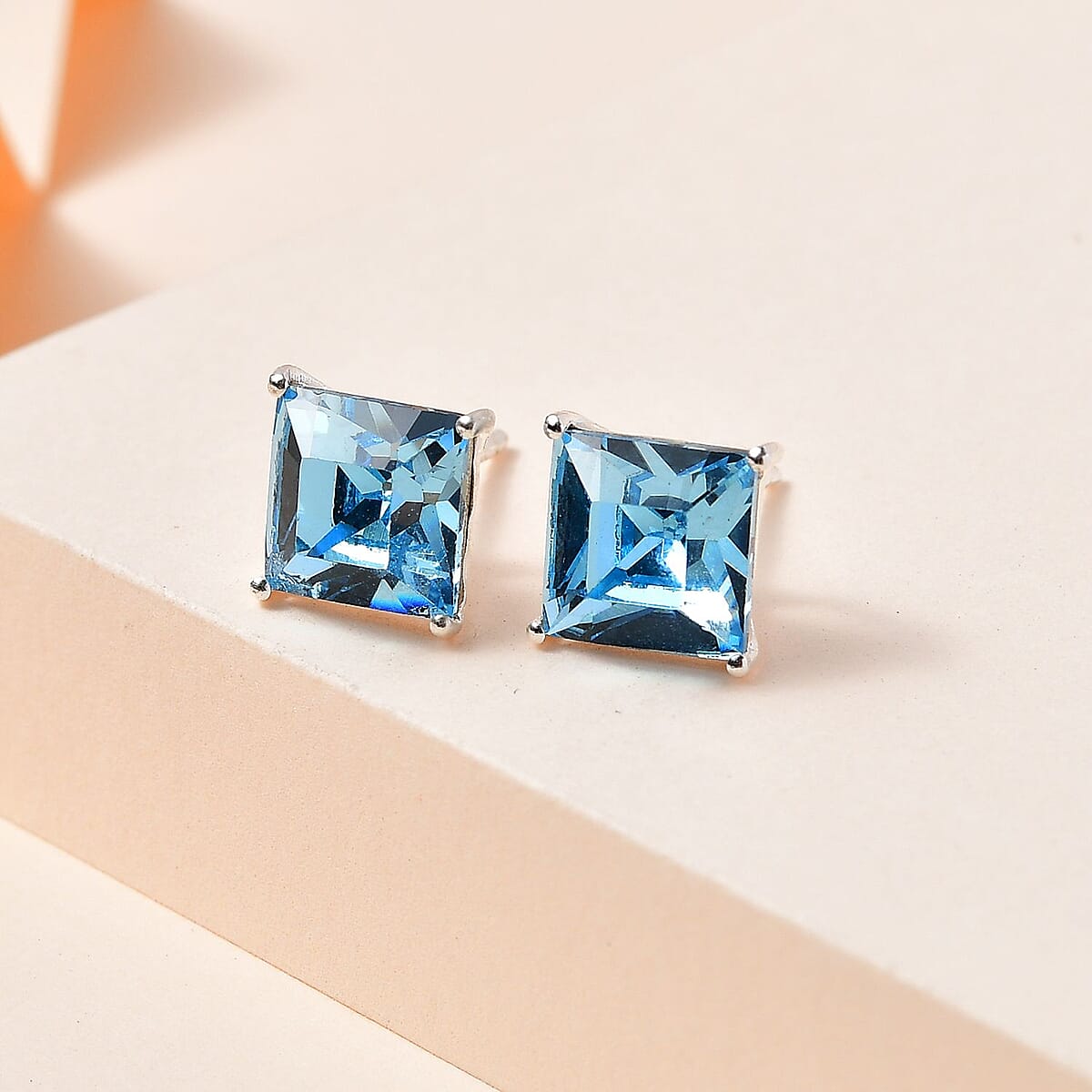 Aquamarine Color Crystal Solitaire Stud Earrings in Sterling Silver 5.00 ctw image number 1