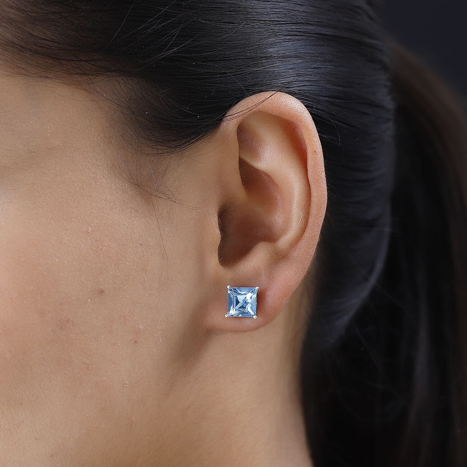 Aquamarine Color Crystal Solitaire Stud Earrings in Sterling Silver 5.00 ctw