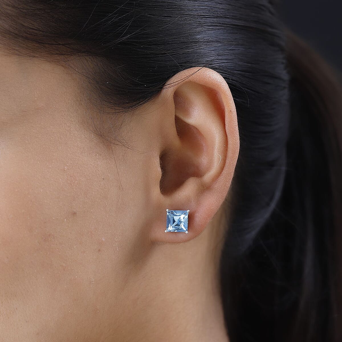 Aquamarine Color Crystal Solitaire Stud Earrings in Sterling Silver 5.00 ctw image number 2