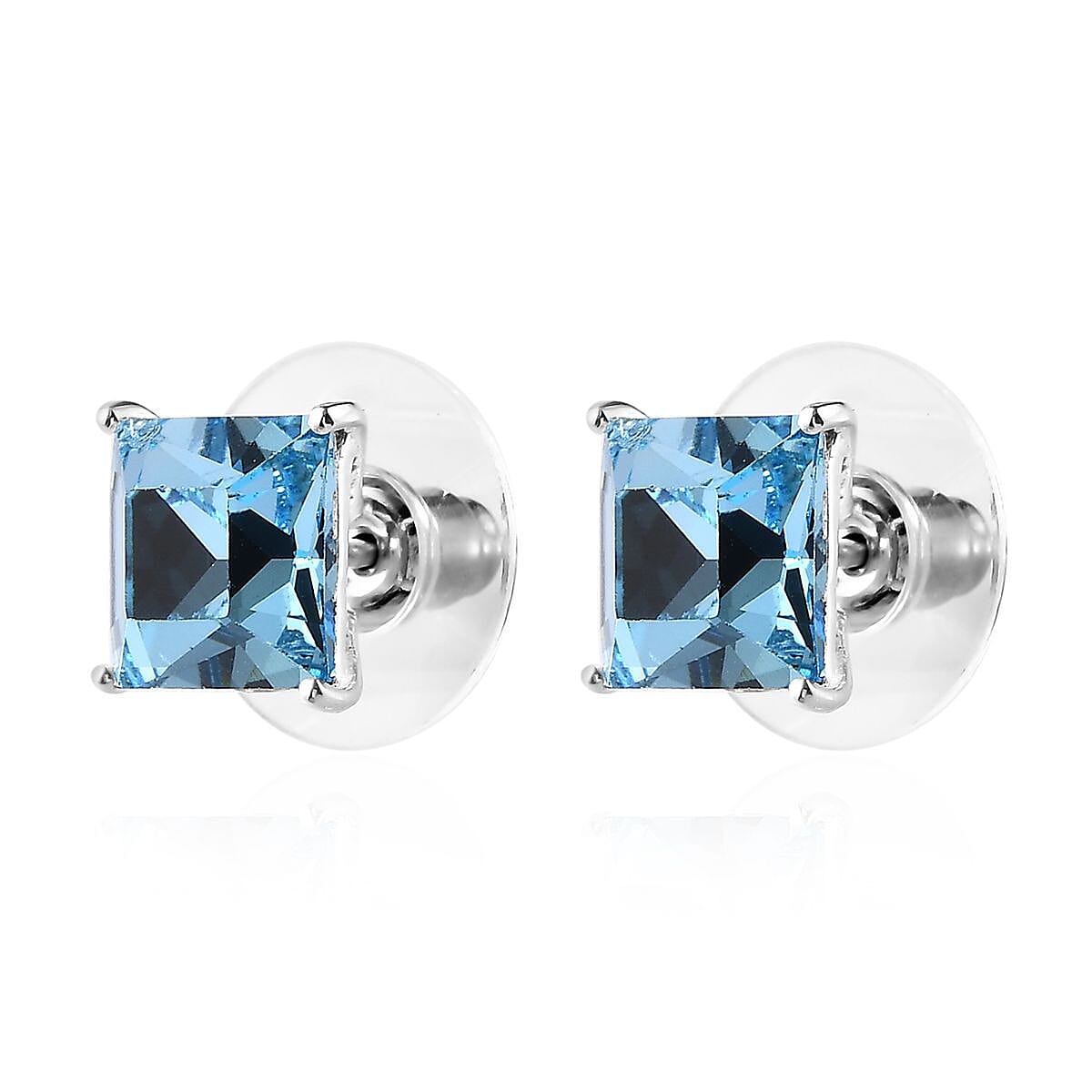 Aquamarine Color Crystal Solitaire Stud Earrings in Sterling Silver 5.00 ctw image number 3
