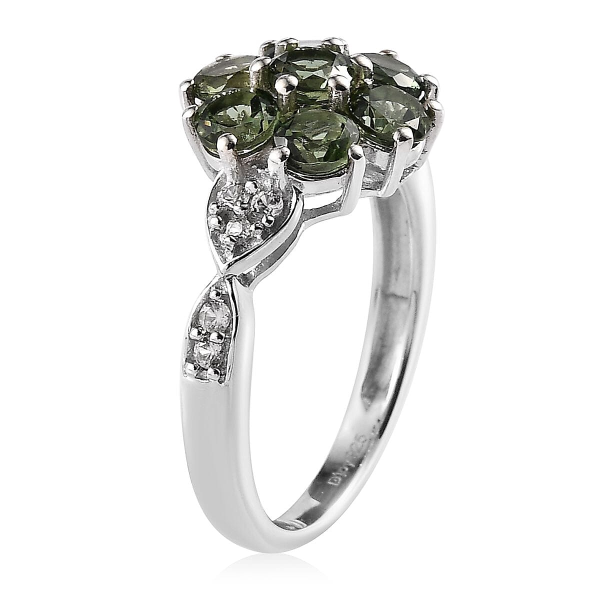 D'Joy Tanzanian Natural Green Apatite and White Zircon Ring in Platinum Over Sterling Silver (Size 10.0) 2.35 ctw
