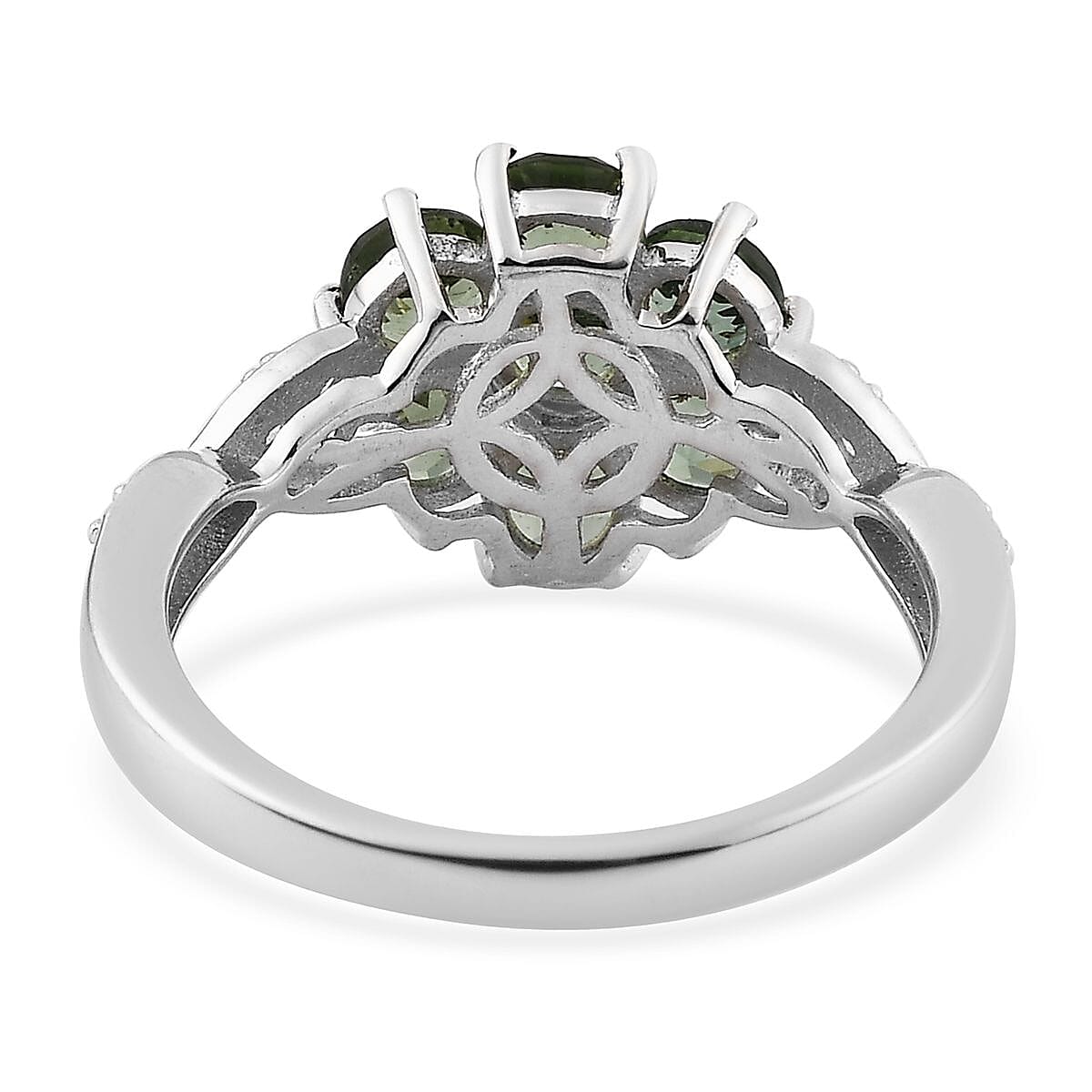 D'Joy Tanzanian Natural Green Apatite and White Zircon Ring in Platinum Over Sterling Silver (Size 10.0) 2.35 ctw