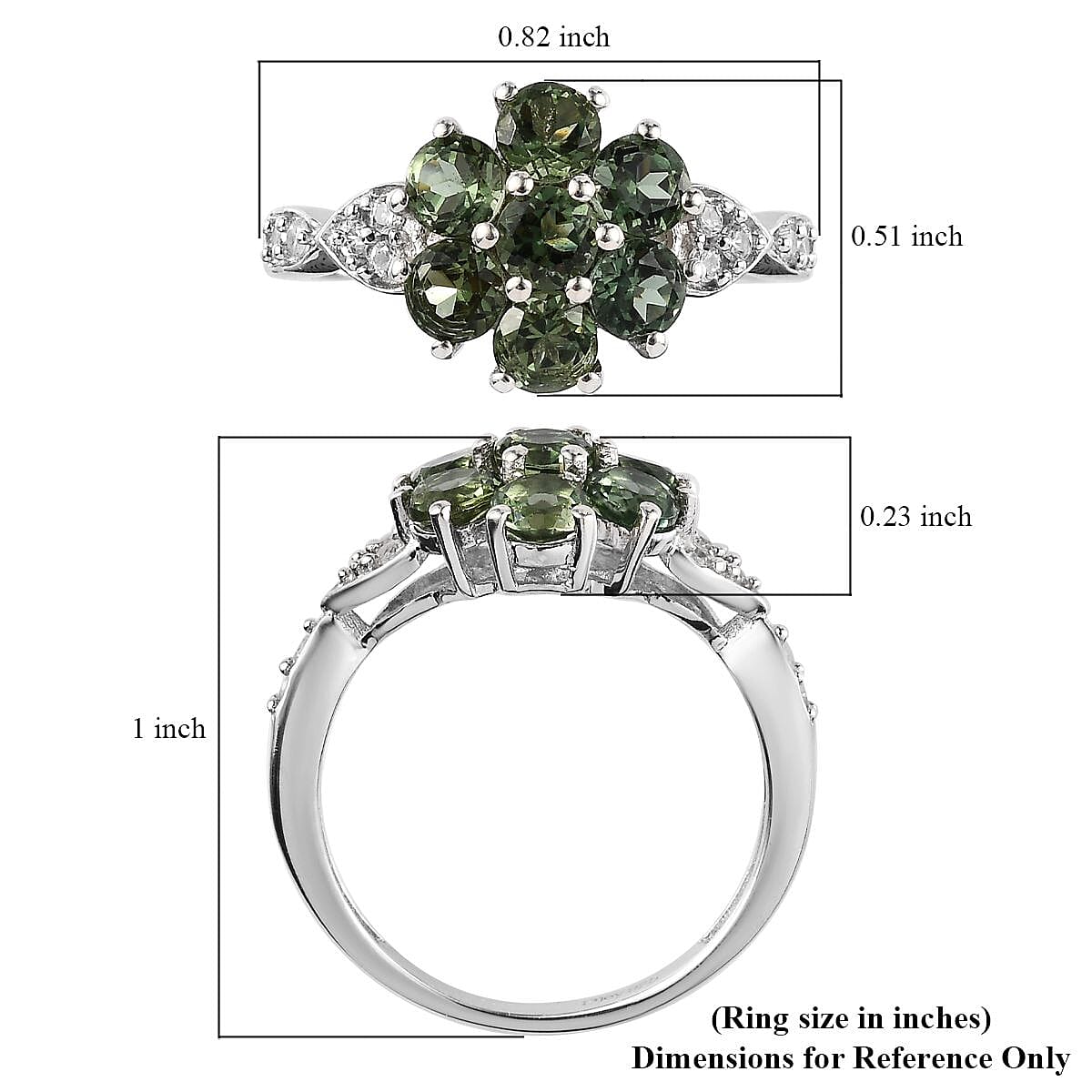 D'Joy Tanzanian Natural Green Apatite and White Zircon Ring in Platinum Over Sterling Silver (Size 10.0) 2.35 ctw