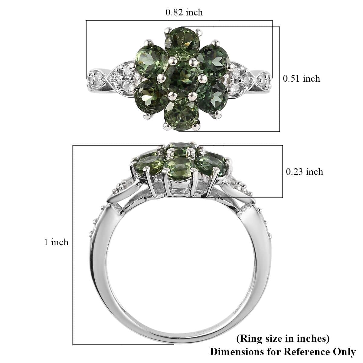 Tanzanian Natural Green Apatite and White Zircon Ring in Platinum Over Sterling Silver (Size 10.0) 2.35 ctw image number 5