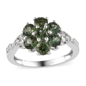 Tanzanian Natural Green Apatite and White Zircon Ring in Platinum Over Sterling Silver (Size 5.0) 2.35 ctw