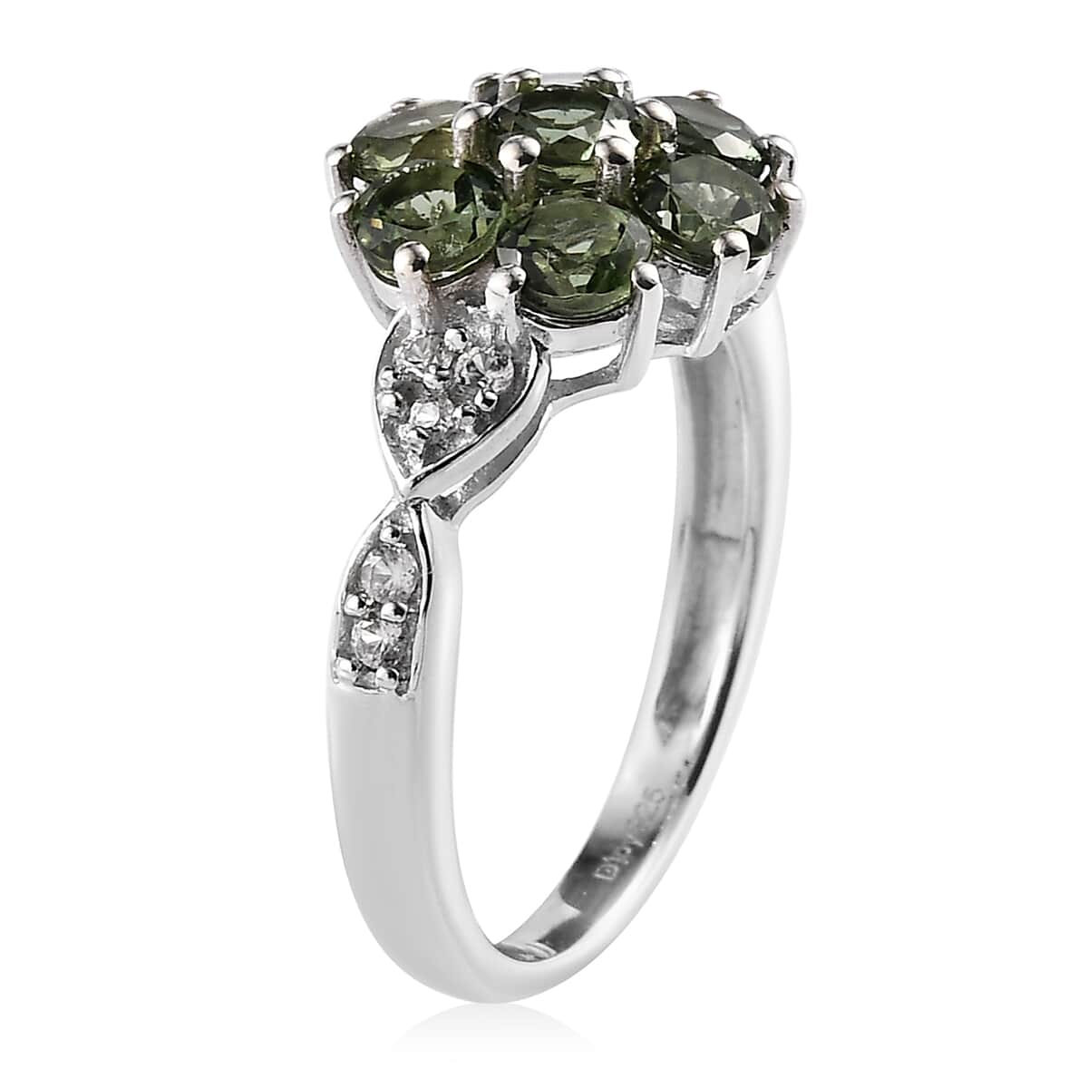 Tanzanian Natural Green Apatite and White Zircon Ring in Platinum Over Sterling Silver (Size 5.0) 2.35 ctw image number 3