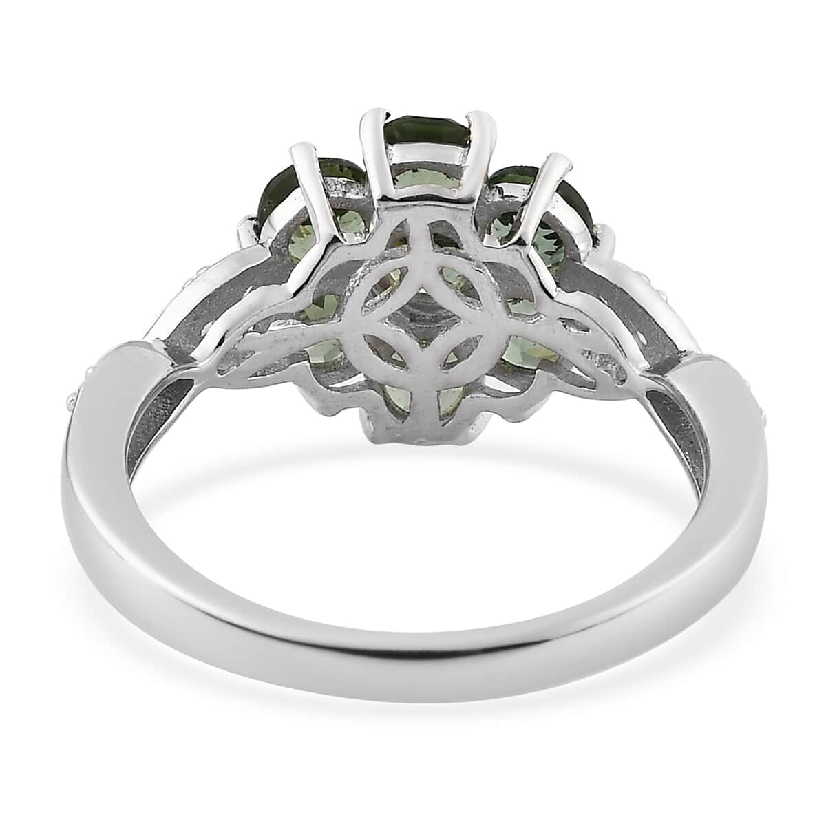 Tanzanian Natural Green Apatite and White Zircon Ring in Platinum Over Sterling Silver (Size 5.0) 2.35 ctw image number 4