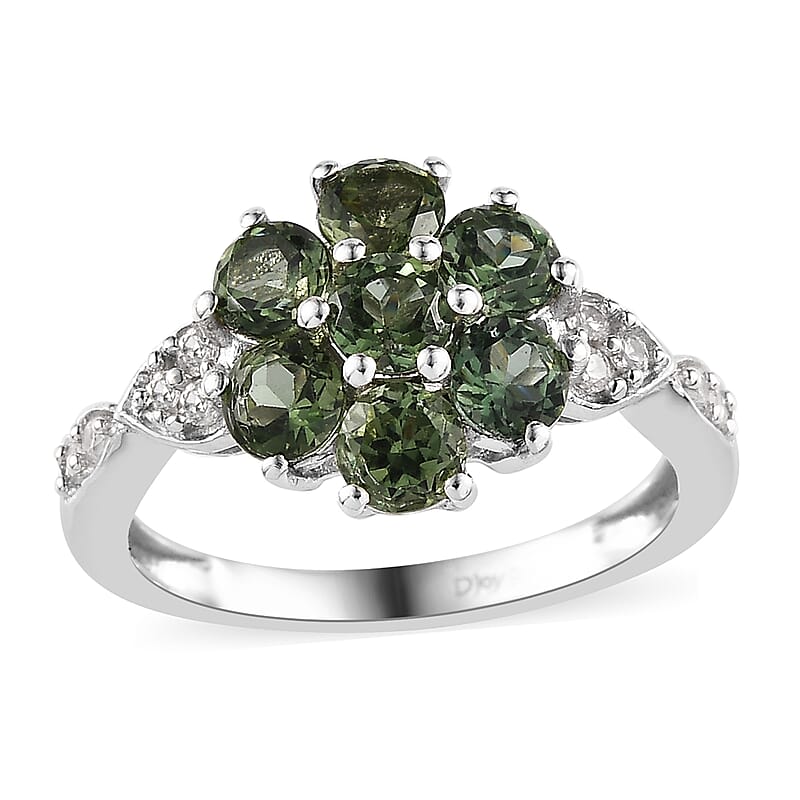 Tanzanian Natural Green Apatite and White Zircon Ring in Platinum Over Sterling Silver (Size 7.0) 2.35 ctw