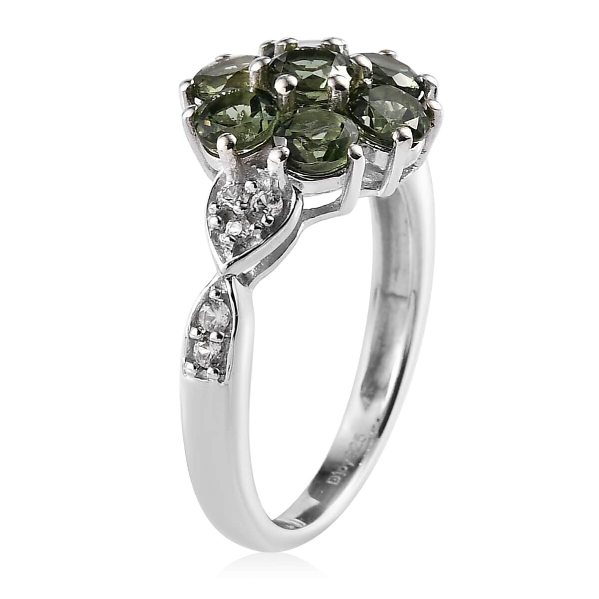 Tanzanian Natural Green Apatite and White Zircon Ring in Platinum Over Sterling Silver (Size 7.0) 2.35 ctw image number 3