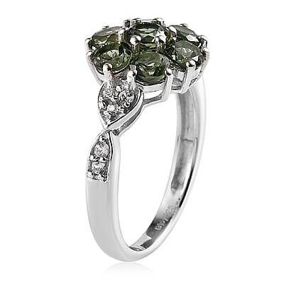 Tanzanian Natural Green Apatite and White Zircon Ring in Platinum Over Sterling Silver (Size 7.0) 2.35 ctw