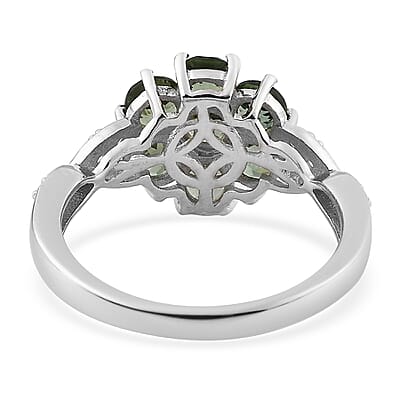 Tanzanian Natural Green Apatite and White Zircon Ring in Platinum Over Sterling Silver (Size 7.0) 2.35 ctw