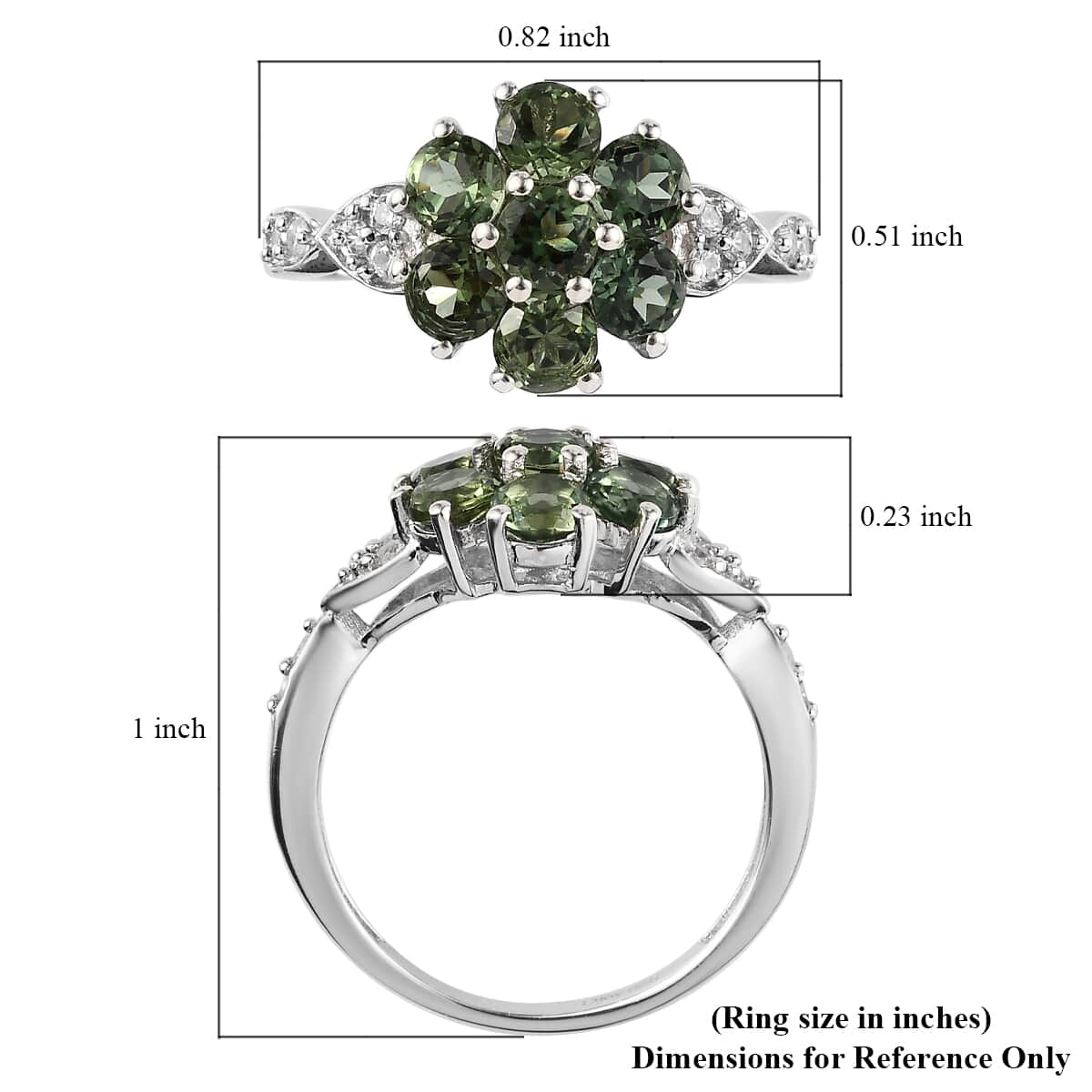 Tanzanian Natural Green Apatite and White Zircon Ring in Platinum Over Sterling Silver (Size 7.0) 2.35 ctw image number 5