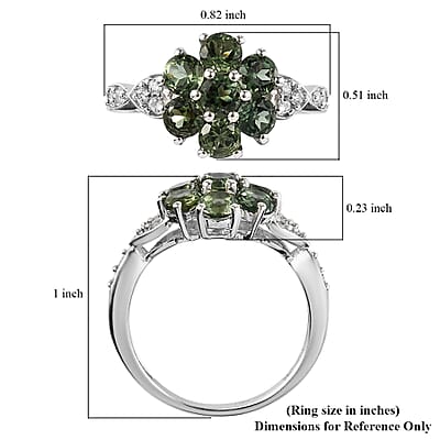 Tanzanian Natural Green Apatite and White Zircon Ring in Platinum Over Sterling Silver (Size 7.0) 2.35 ctw