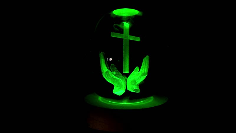 Crystal Glass Ball with LED RGB Wood Display Base (Ball 3.5 Inches & Wood Dia 2.5 Inches)