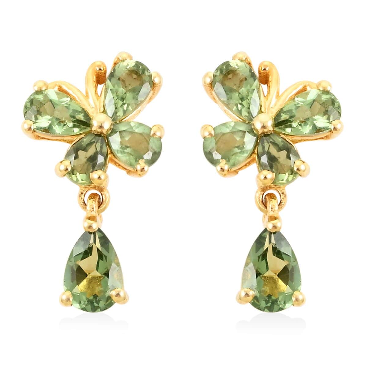 Tanzanian Natural Green Apatite Butterfly Earrings in Vermeil Yellow Gold Over Sterling Silver 2.40 ctw image number 0