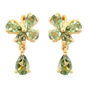 Tanzanian Natural Green Apatite Butterfly Earrings in Vermeil Yellow Gold Over Sterling Silver 2.40 ctw