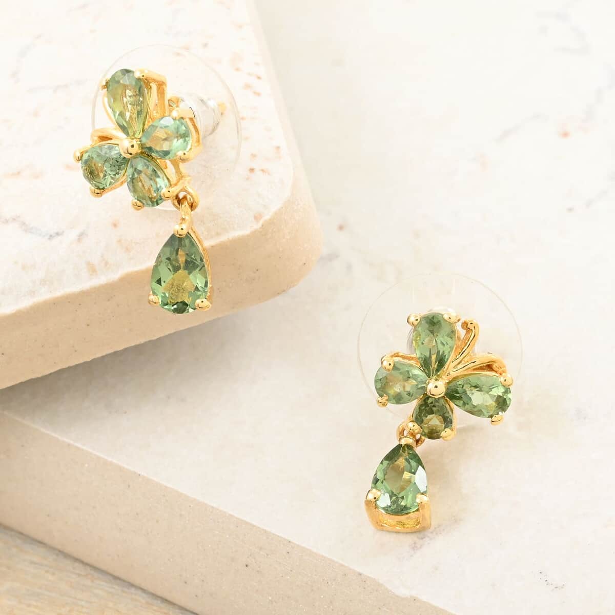 Tanzanian Natural Green Apatite Butterfly Earrings in Vermeil Yellow Gold Over Sterling Silver 2.40 ctw image number 1