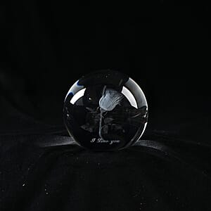 Livmore RGB Changing LED Light Crystal 3D Rose Engraved Pattern Glass Ball with Wood Base (Ball 3.5 Inches & Wood Dia 2.5 Inches)