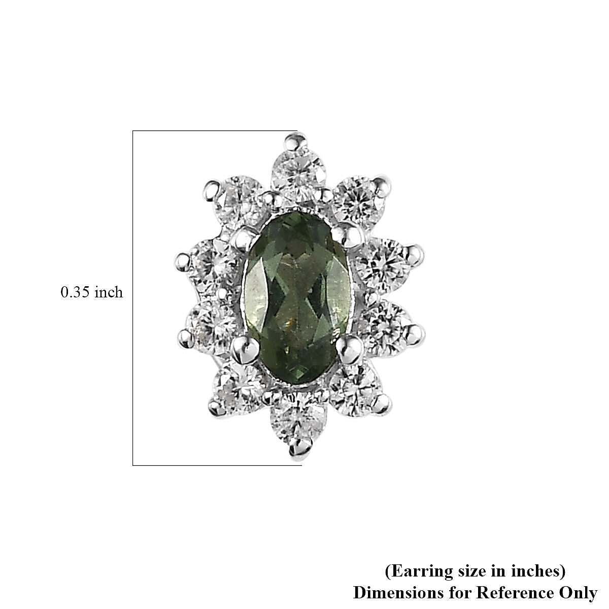 Tanzanian Natural Green Apatite and White Zircon Halo Stud Earrings in Platinum Over Sterling Silver 0.85 ctw