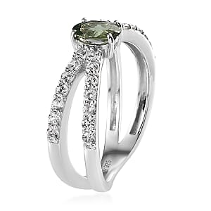 Tanzanian Natural Green Apatite and White Zircon Ring in Platinum Over Sterling Silver (Size 7.0) 1.60 ctw