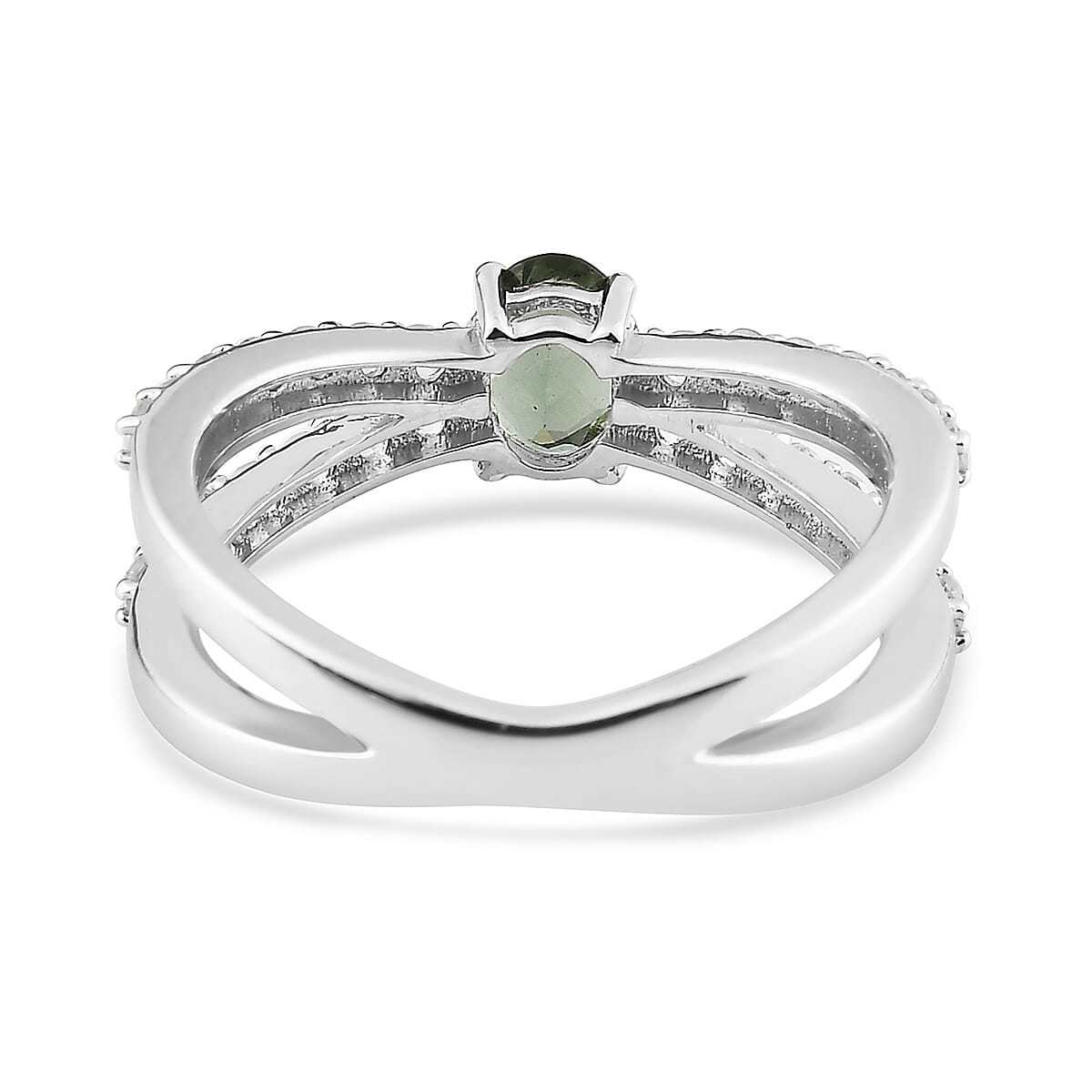 Tanzanian Natural Green Apatite and White Zircon Ring in Platinum Over Sterling Silver (Size 9.0) 1.60 ctw image number 4