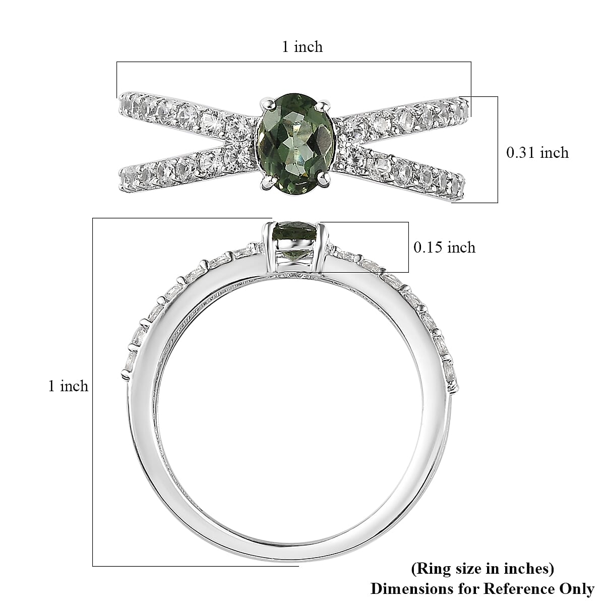 Tanzanian Natural Green Apatite and White Zircon Ring in Platinum Over Sterling Silver (Size 9.0) 1.60 ctw image number 5