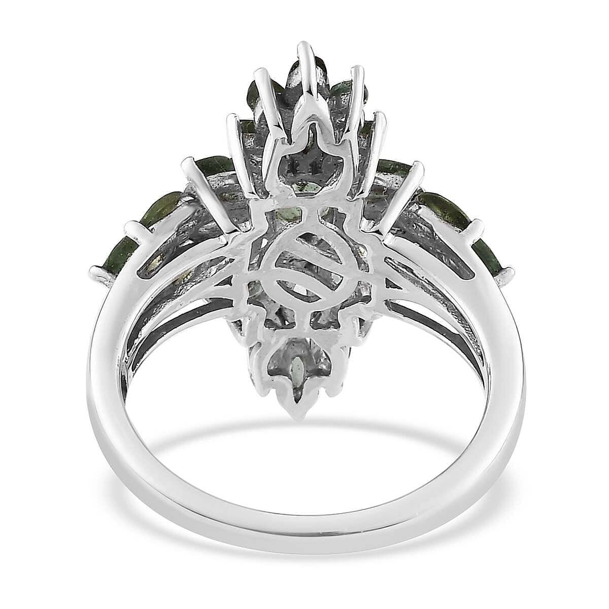 Tanzanian Natural Green Apatite Elongated Ring in Platinum Over Sterling Silver (Size 10.0) 2.50 ctw