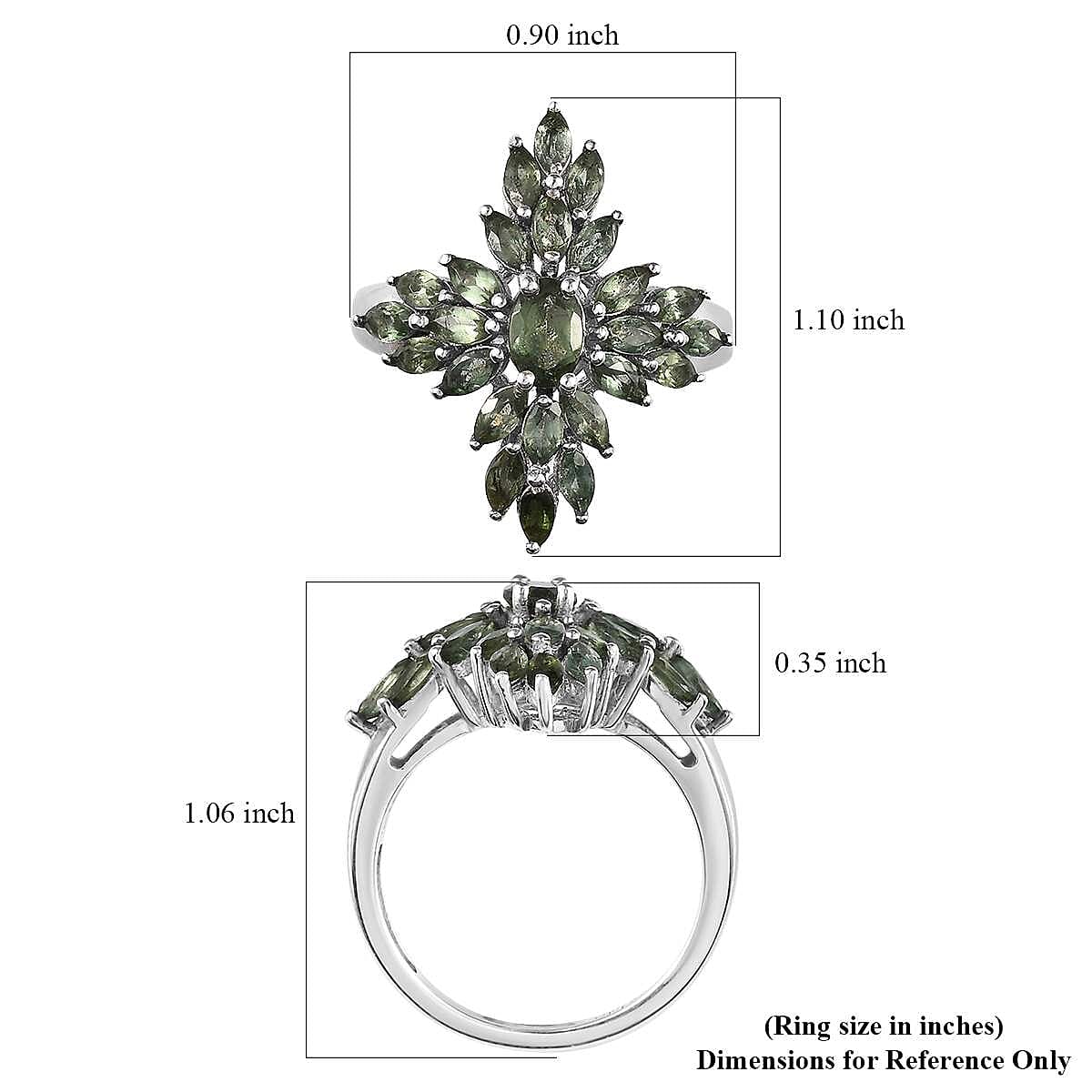 Tanzanian Natural Green Apatite Elongated Ring in Platinum Over Sterling Silver (Size 10.0) 2.50 ctw