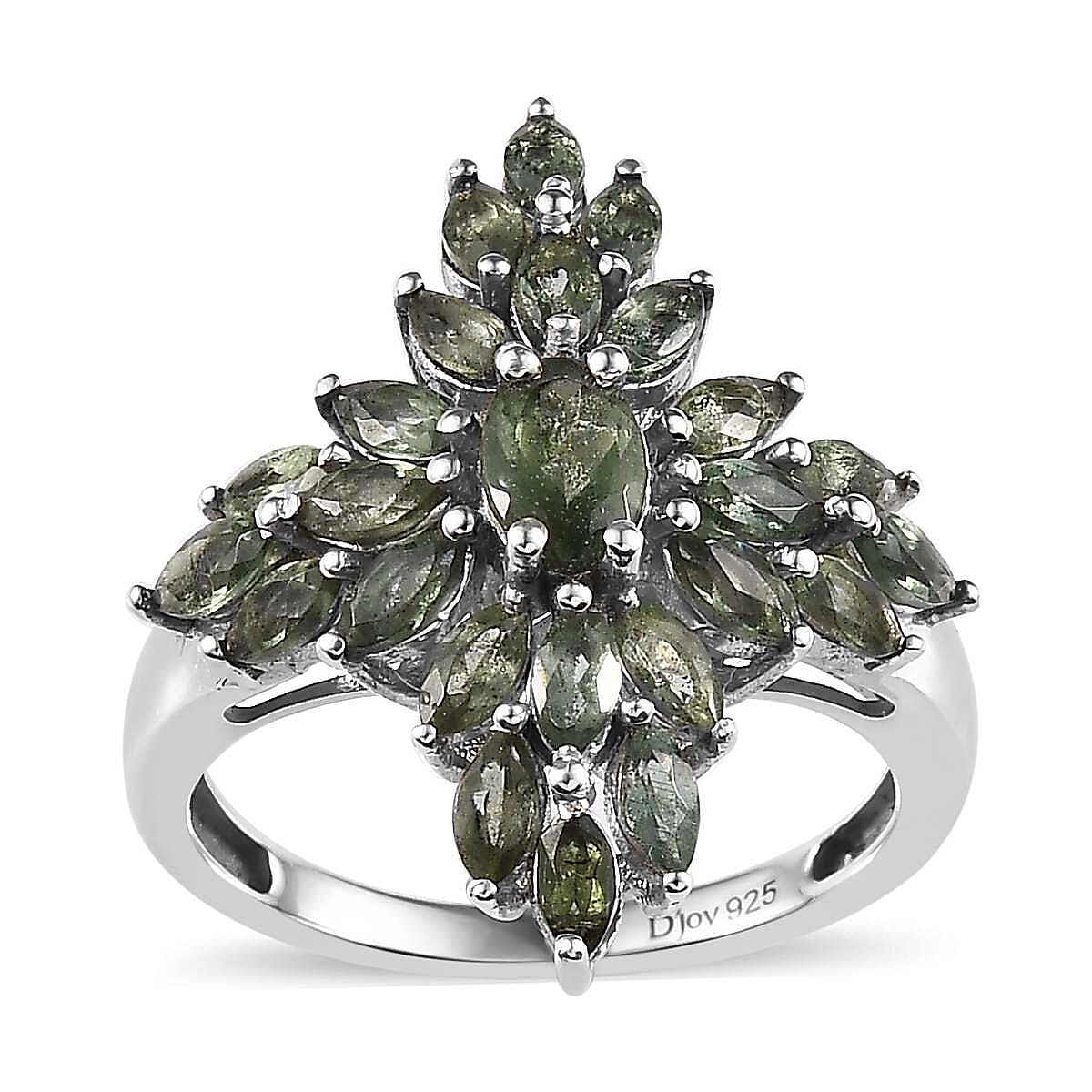 Tanzanian Natural Green Apatite Elongated Ring in Platinum Over Sterling Silver (Size 7.0) 2.50 ctw