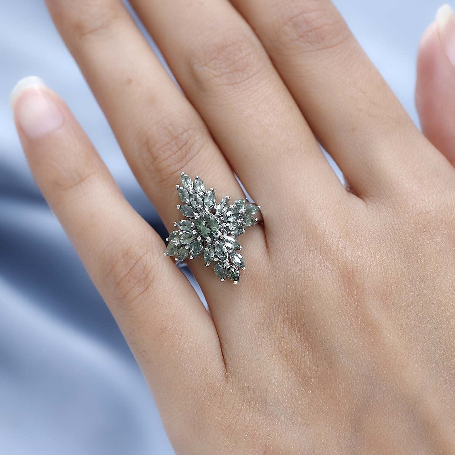 Tanzanian Natural Green Apatite Elongated Ring in Platinum Over Sterling Silver (Size 7.0) 2.50 ctw