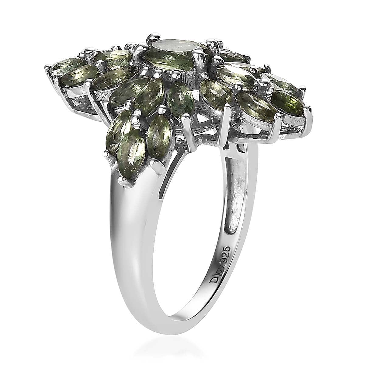 Tanzanian Natural Green Apatite Elongated Ring in Platinum Over Sterling Silver (Size 7.0) 2.50 ctw