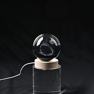 Livmore RGB Changing LED Light Crystal 3D Dolphins Engraved Pattern Glass Ball with Wood Base (Ball 3.5 Inches & Wood Dia 2.5 Inches)