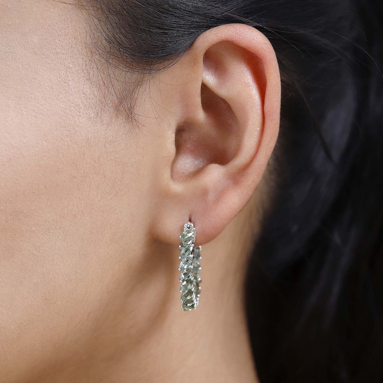 Tanzanian Natural Green Apatite Inside Out Hoop Earrings in Platinum Over Sterling Silver 4.85 ctw