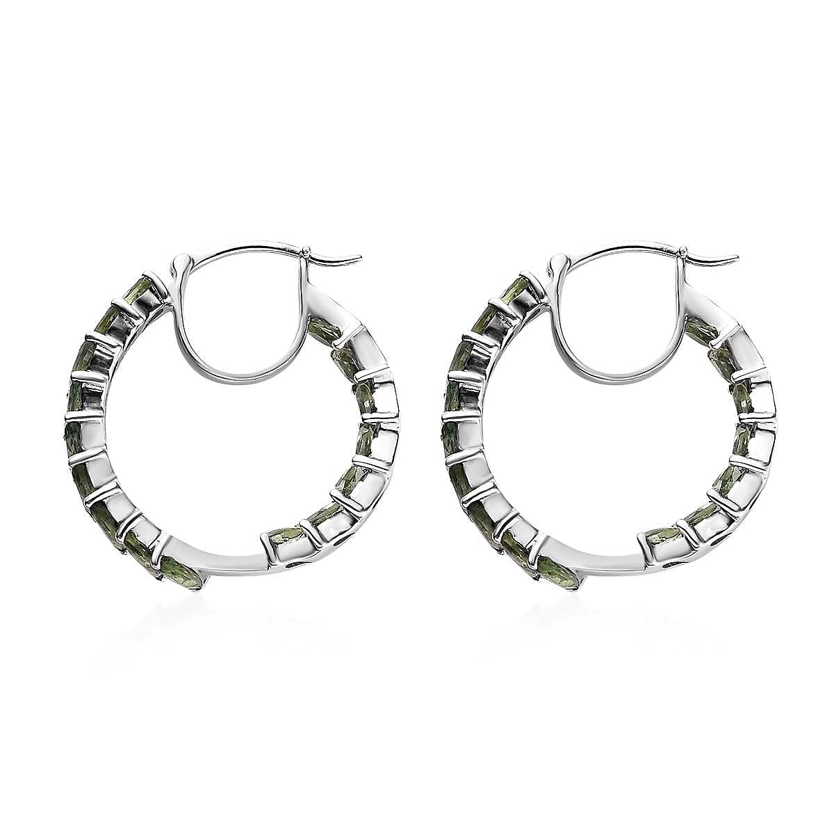Tanzanian Natural Green Apatite Inside Out Hoop Earrings in Platinum Over Sterling Silver 4.85 ctw
